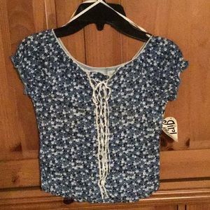 Girls Sz10-12 Blue flowered shirt/cap sleeve NWT
